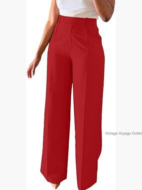 High Waisted Wide Leg Dress Pants Polyester Spandex Office Work Trousers
